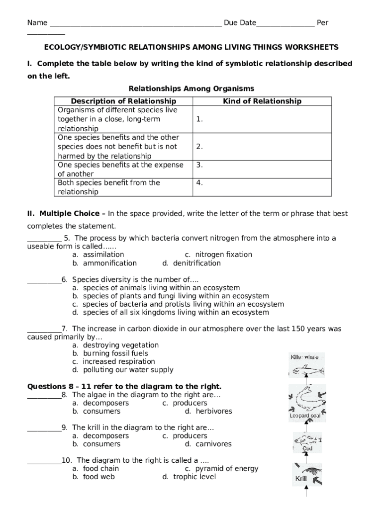 Symbiotic Relationships Worksheet Answers Englishworksheet my id