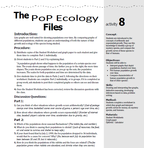 The Pop Ecology Files Students Are Introduced To The Concepts Of 