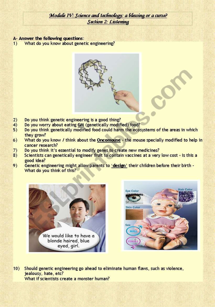 THE PROS AND CONS OF GENETIC ENGINEERING ESL Worksheet By Lua Jzr