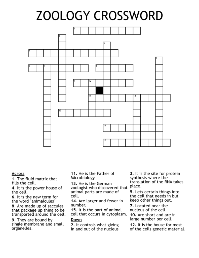 ZOOLOGY CROSSWORD WordMint