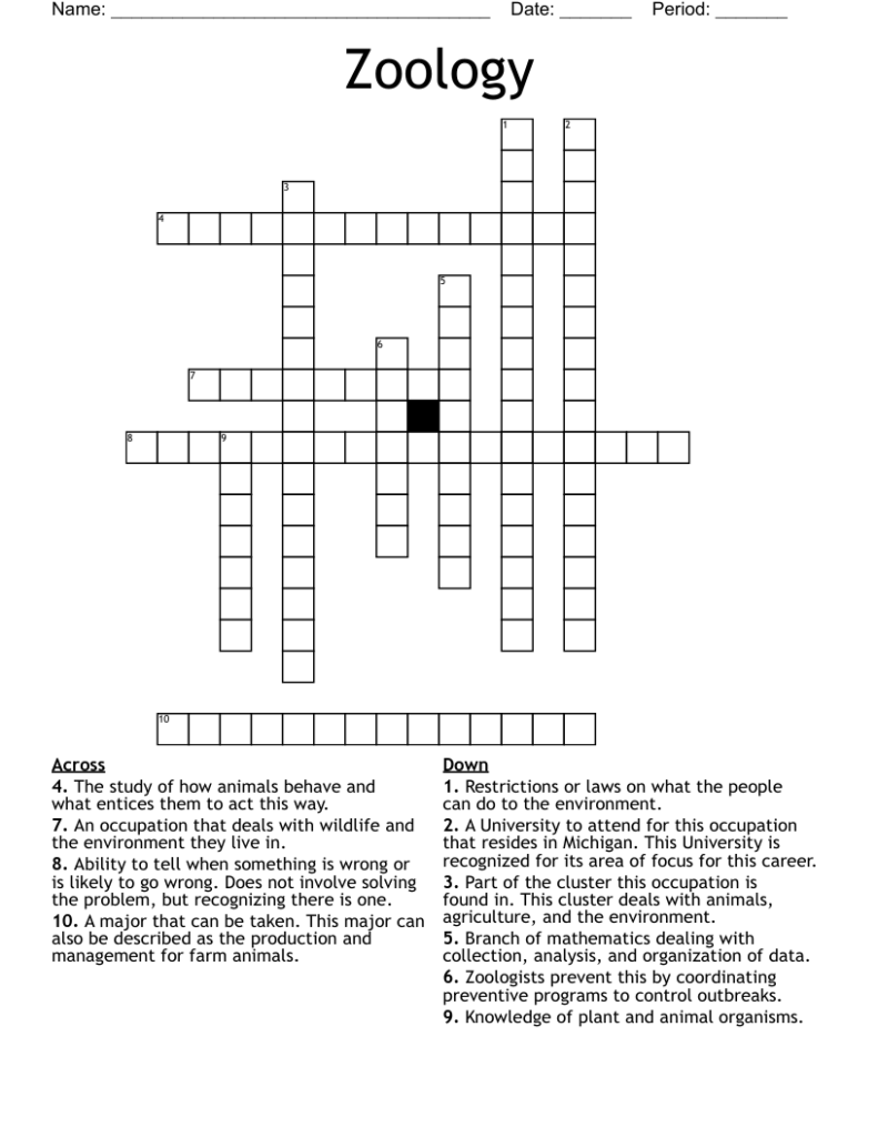 Zoology Crossword WordMint