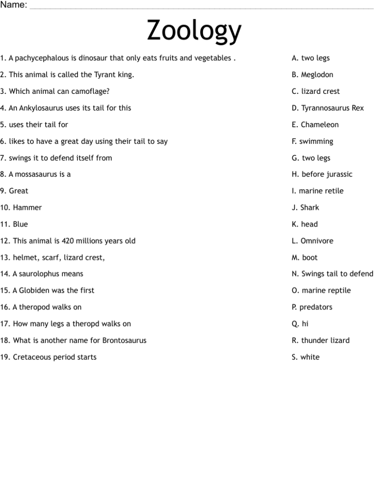 Zoology Worksheet WordMint